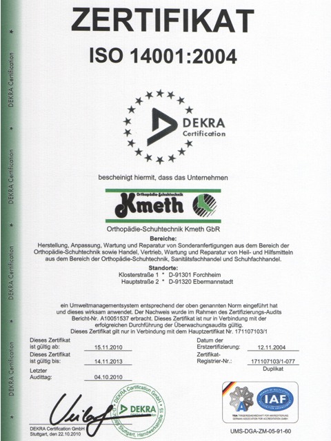 ISO 14001:2004 Zertifizierung Kmeth